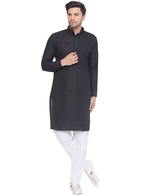men embroidered mandarin neck long kurta - 21469350 - Standard Image - 0