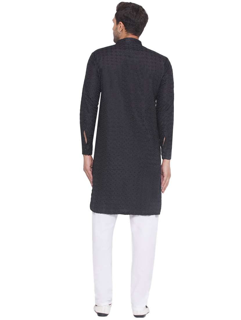 men embroidered mandarin neck long kurta - 21469350 - Standard Image - 3