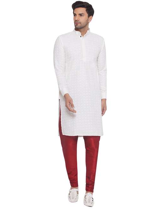 men embroidered mandarin neck long kurta - 21469352 - Standard Image - 0