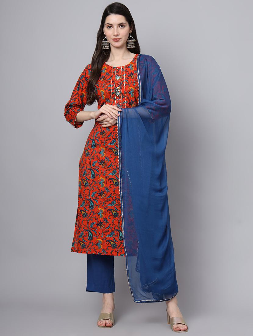 women three quarter sleeve kurta pant with dupatta set - 21471273 - Zoom Image - 0