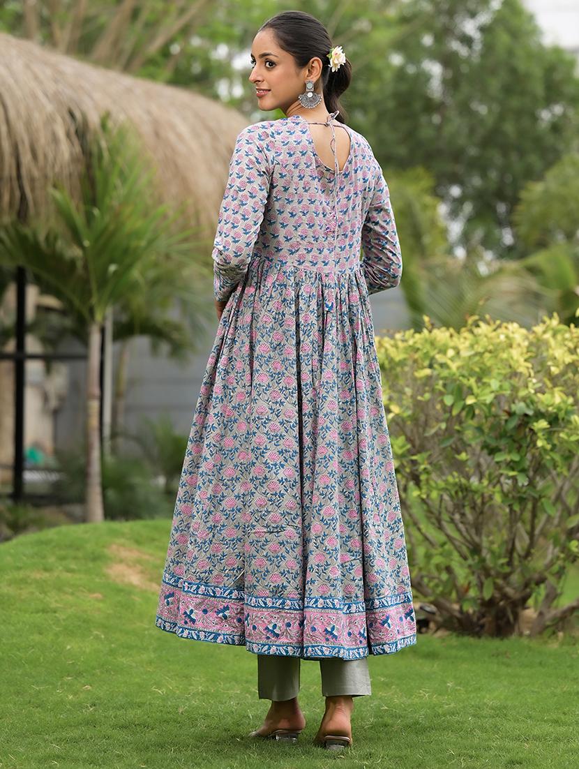 women grey long sleeve anarkkali kurta pant with dupatta set - 21471274 - Standard Image - 3