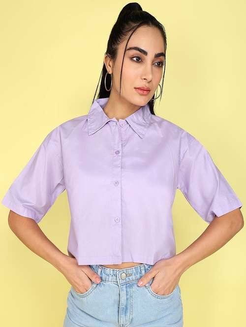 women lavender cotton crop shirt - 21471722 - Standard Image - 0