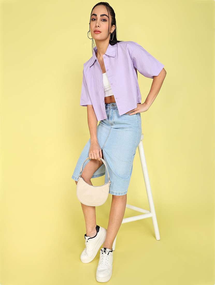 women lavender cotton crop shirt - 21471722 - Standard Image - 3
