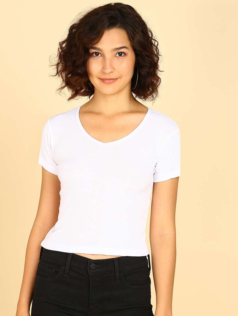 women solid short sleeve cotton top - 21472401 -  Zoom Image - 0