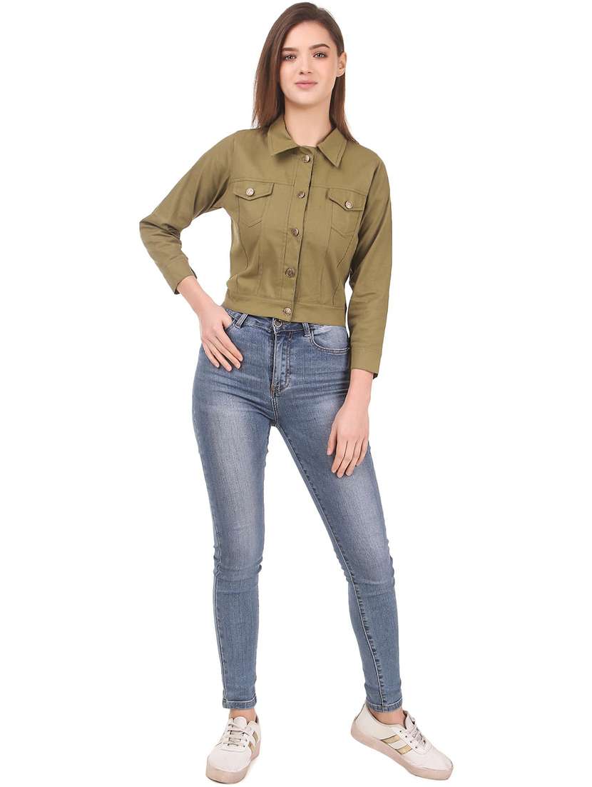 women olive denim summer jacket - 21472915 - Standard Image - 3