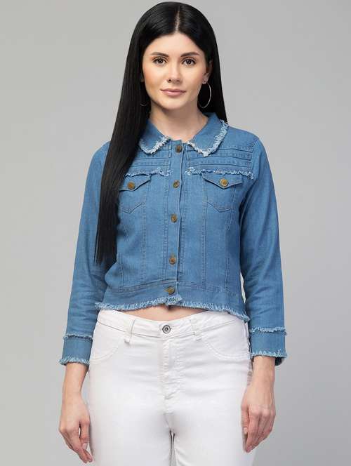 women solid long sleeves denim jacket - 21473012 - Standard Image - 0