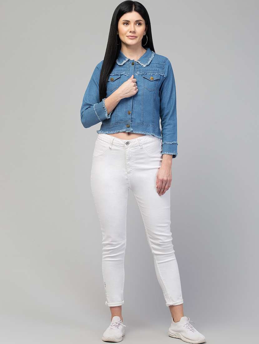 women solid long sleeves denim jacket - 21473012 - Standard Image - 3