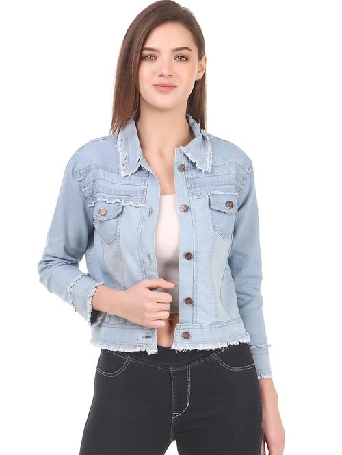 light blue solid denim jacket - 21473155 - Standard Image - 0