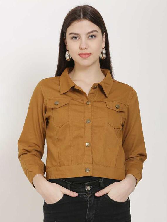 brown cotton blend denim jacket - 21473157 - Zoom Image - 0