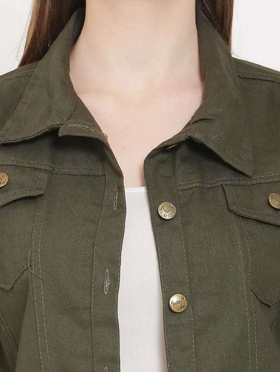 green cotton blend denim jacket - 21473158 - Standard Image - 3