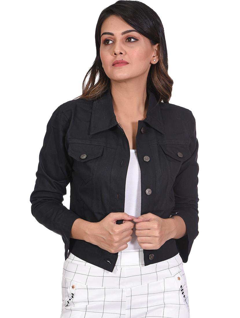 black solid denim jacket - 21473220 - Zoom Image - 0