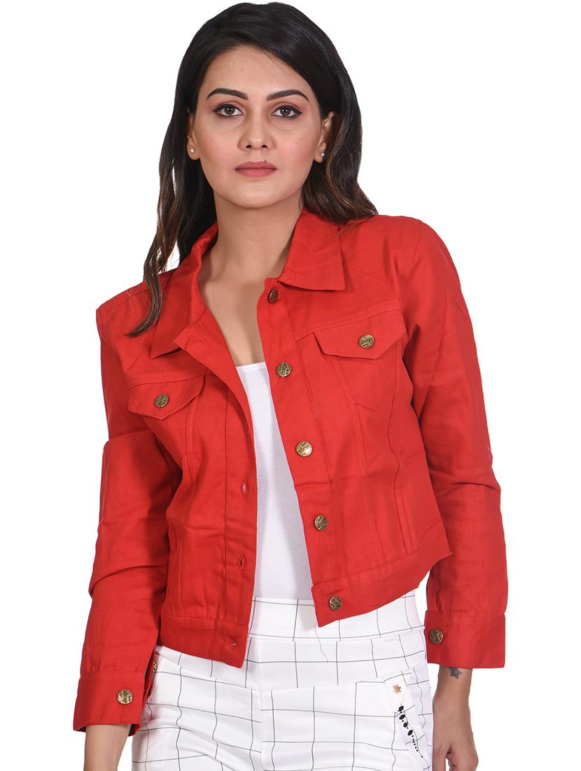 red solid denim jacket - 21473225 - Zoom Image - 0
