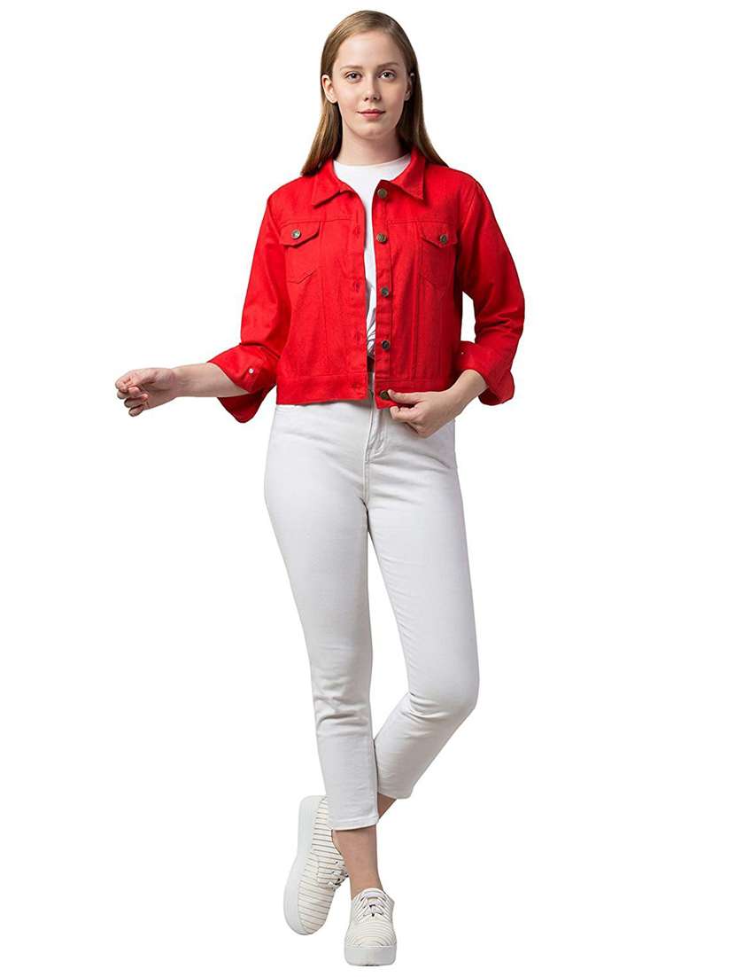 women long sleeve solid denim jacket - 21473248 - Standard Image - 3