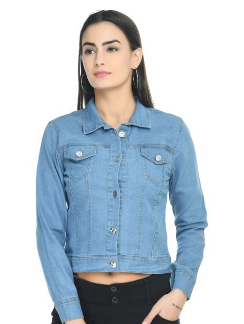 women long sleeve solid denim jacket - 21473249 - Standard Image - 0