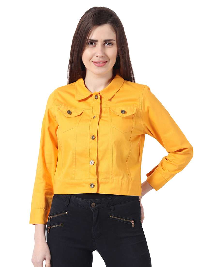 women spread collar solid denim jacket - 21473335 -  Zoom Image - 0