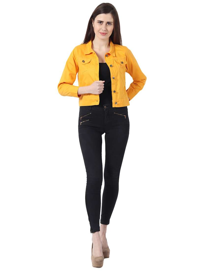 women spread collar solid denim jacket - 21473335 - Standard Image - 3