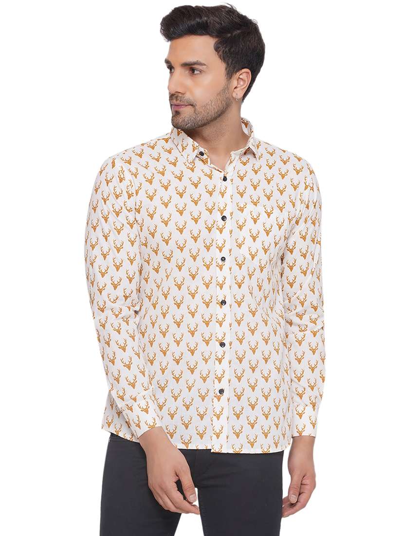 men printed long sleeve cotton casual shirt