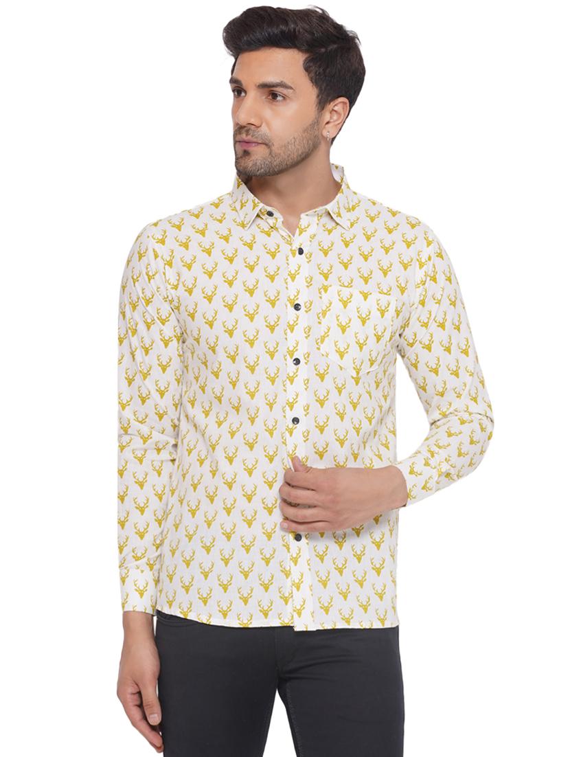 men printed long sleeve cotton casual shirt