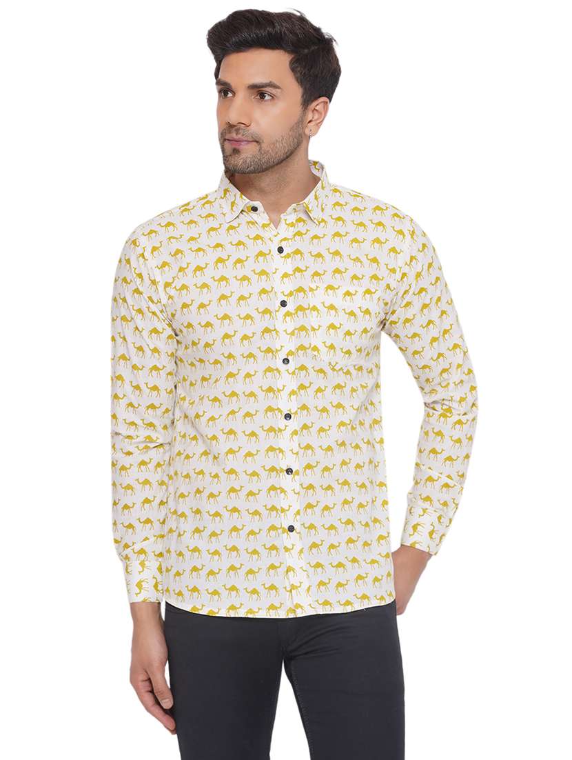 men printed long sleeve cotton casual shirt
