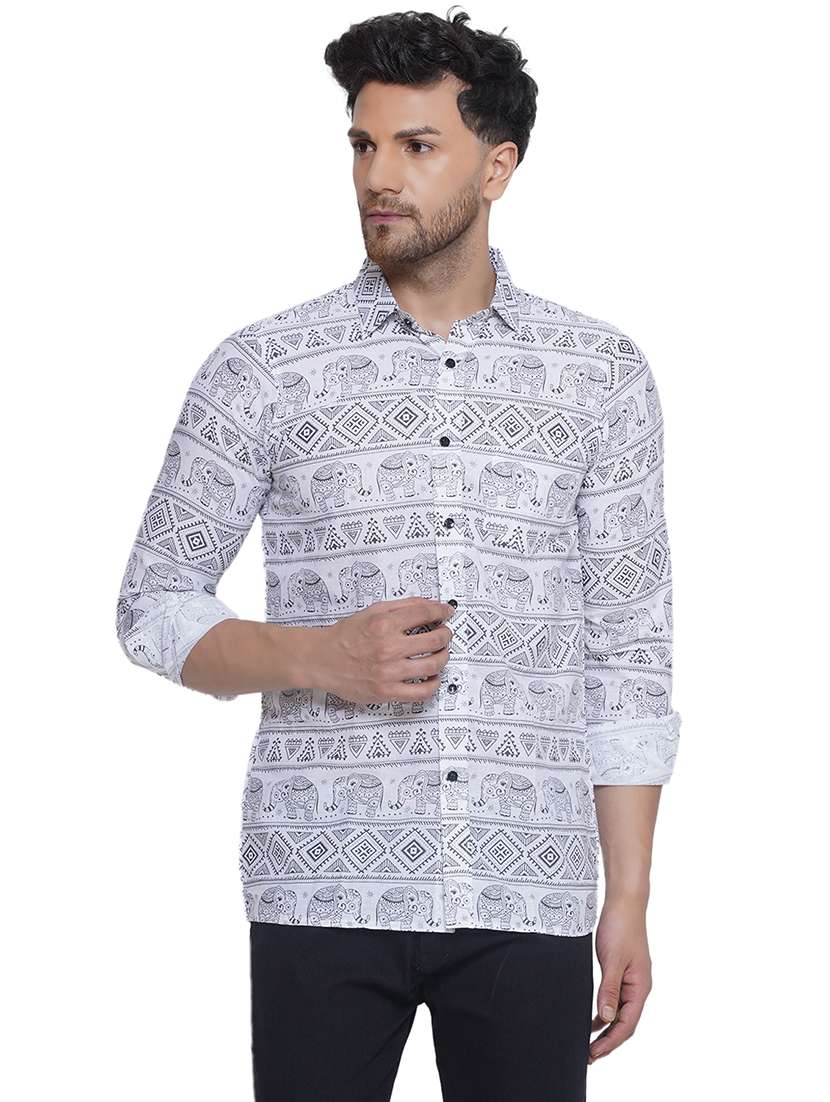 men printed long sleeve cotton casual shirt