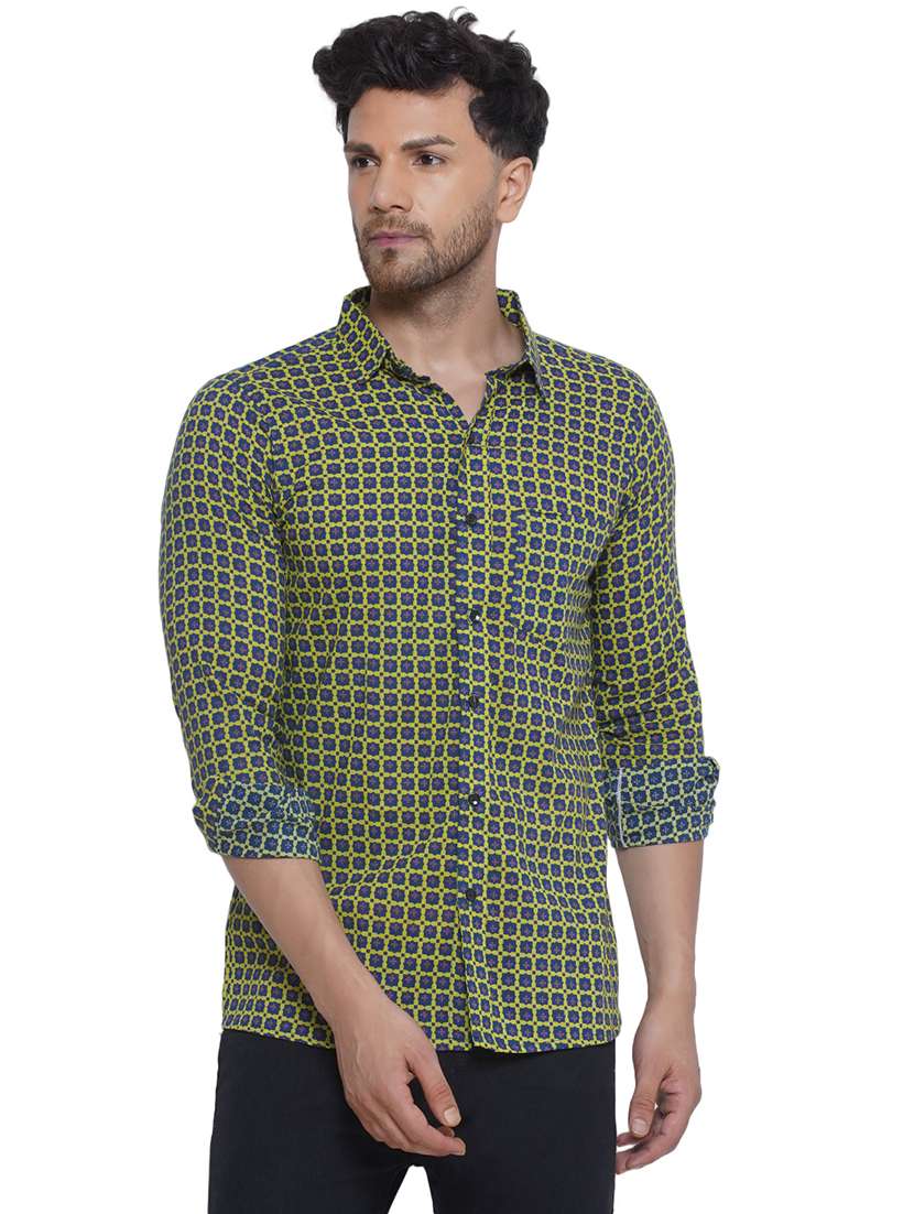 men printed long sleeve cotton casual shirt