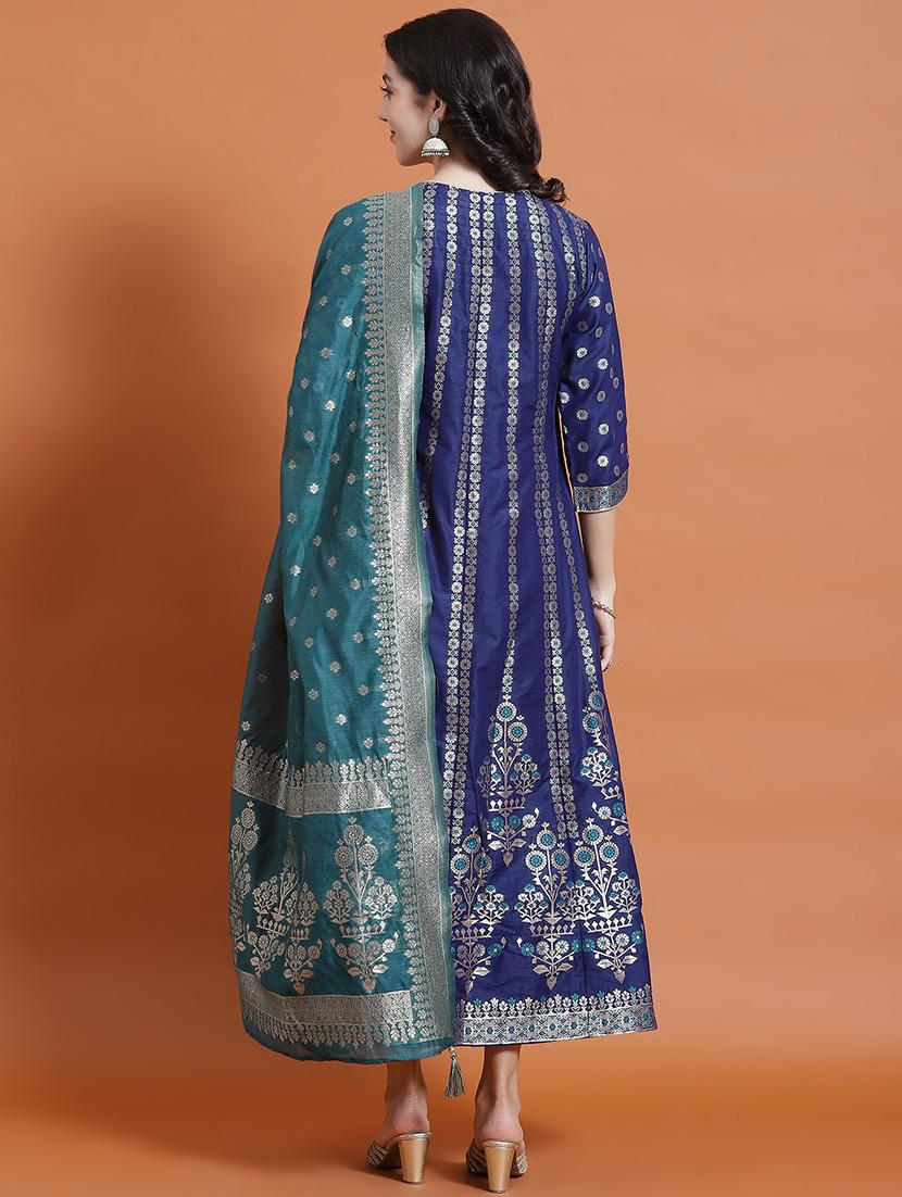 women blue self design kurta dupatta set - 21473662 - Standard Image - 3