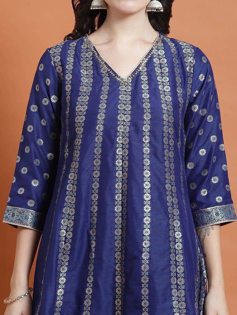 women blue self design kurta dupatta set - 21473662 - Standard Image - 5