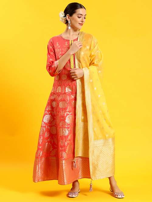 women orange self design kurta dupatta set - 21473663 -  Standard Image - 0