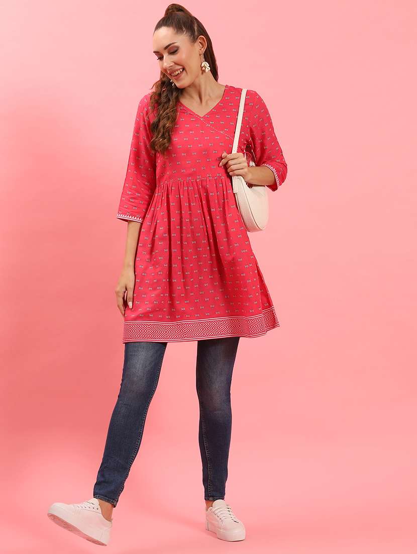 women printed cotton a-line tunic