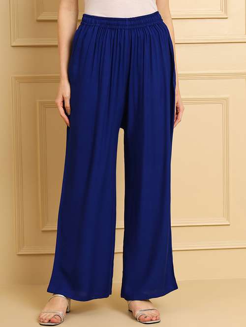 women solid mid rise rayon palazzo - 21473829 -  Standard Image - 0