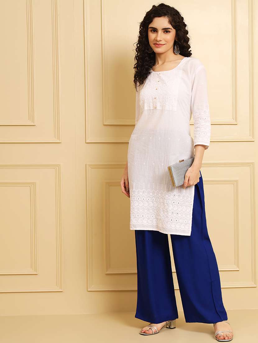 women solid mid rise rayon palazzo - 21473829 - Standard Image - 3