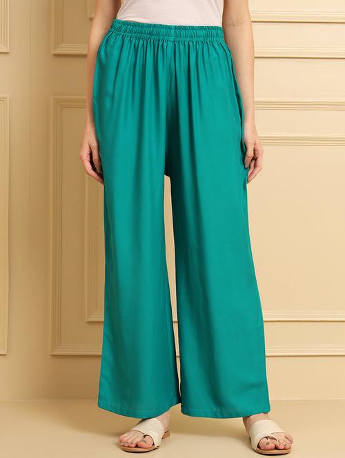 women solid mid rise rayon palazzo - 21473832 - Standard Image - 0