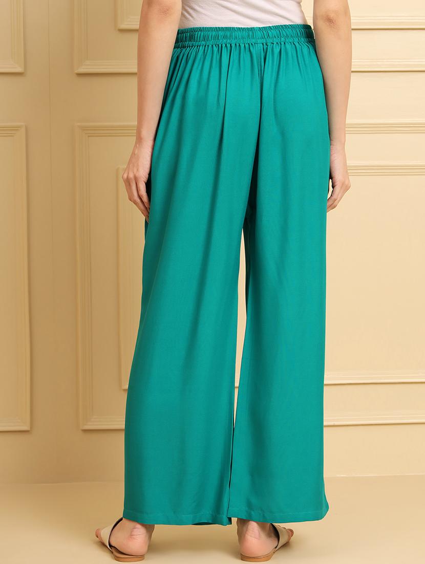 women solid mid rise rayon palazzo - 21473832 - Standard Image - 3