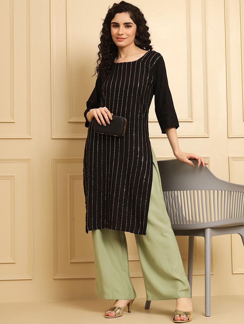 women solid mid rise rayon palazzo - 21473835 - Standard Image - 3