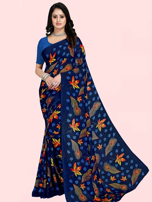 women printed casual wear sarees with blouse - 21473864 -  Standard Image - 0