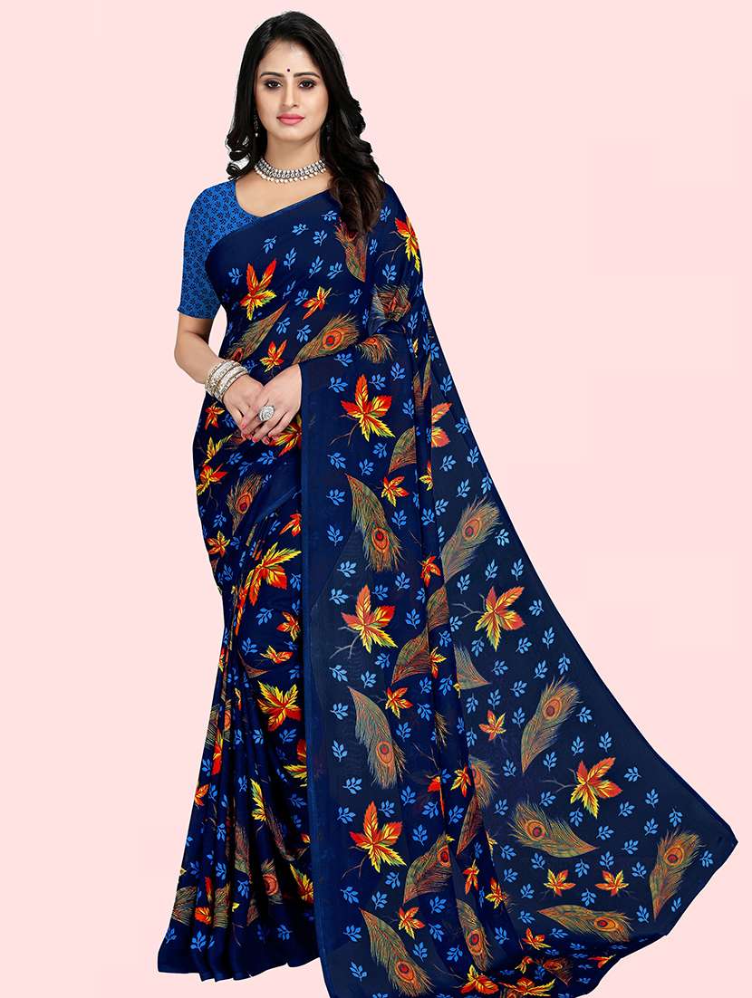 women printed casual wear sarees with blouse
