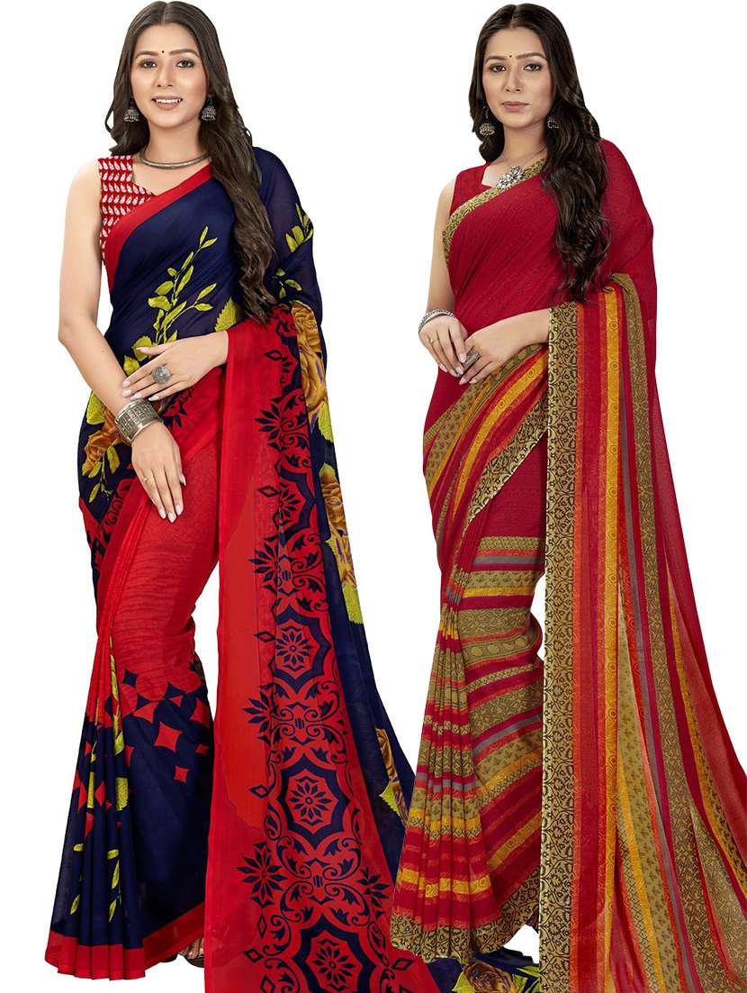 women pack of 2 casual wear sarees with blouse