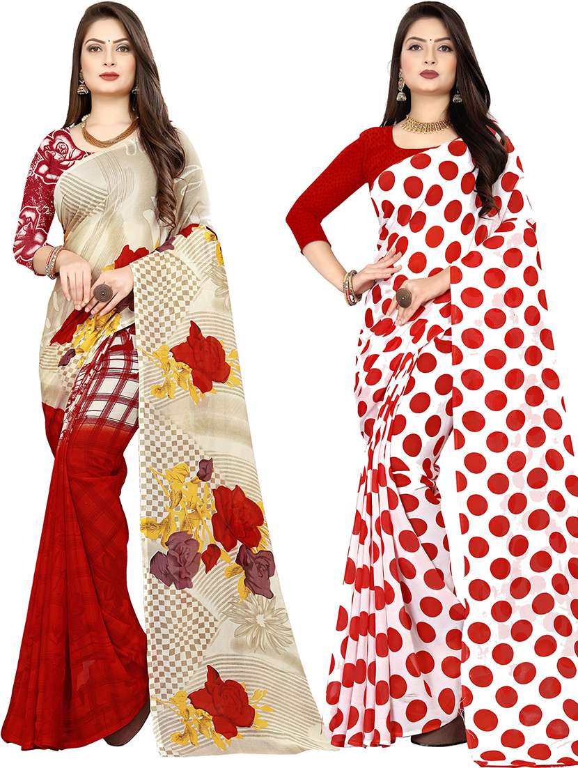 women pack of 2 casual wear sarees with blouse
