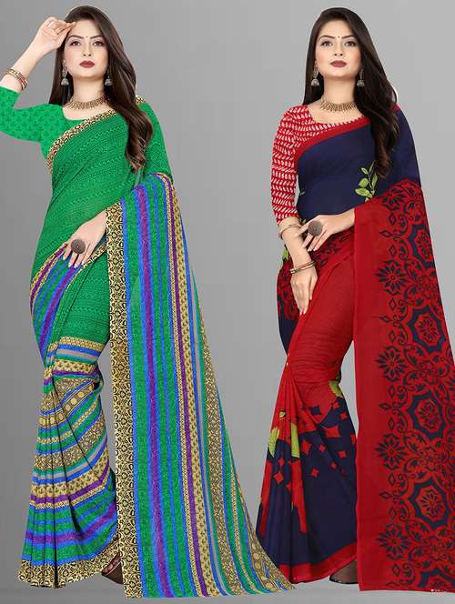 women pack of 2 printed casual wear saree with blouse - 21474315 -  Standard Image - 0