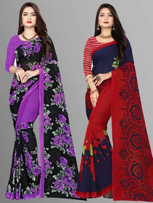 pack of 2 casual wear combo sarees with blouse - 21474416 -  Standard Image - 0