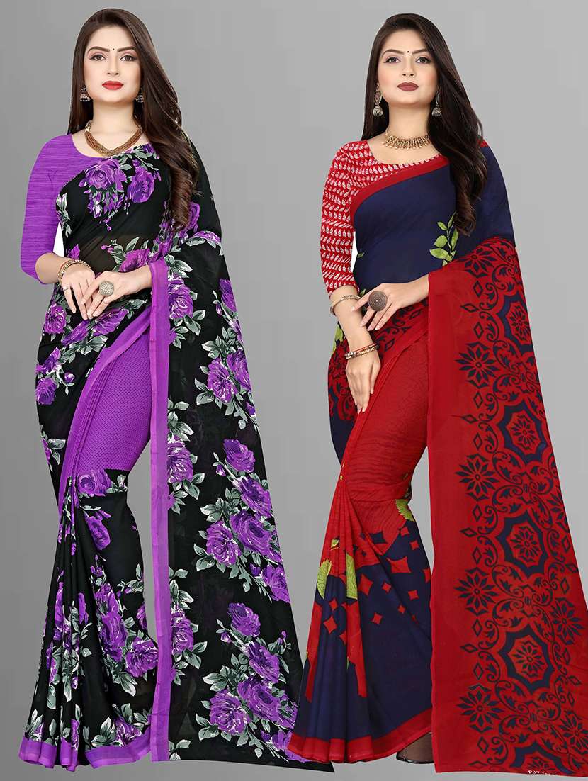 pack of 2 casual wear combo sarees with blouse