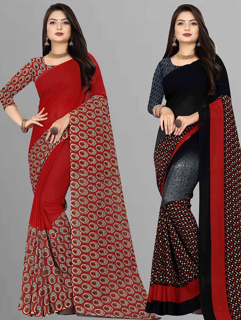 pack of 2 casual wear combo sarees with blouse