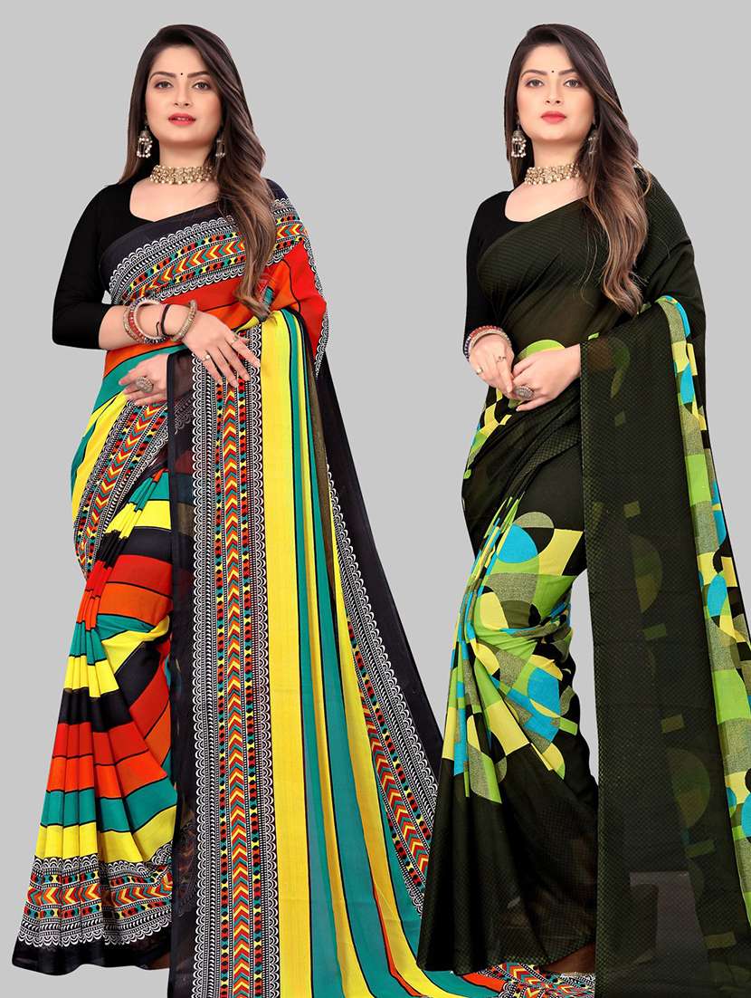 pack of 2 casual wear combo sarees with blouse - 21474467 - Zoom Image - 0