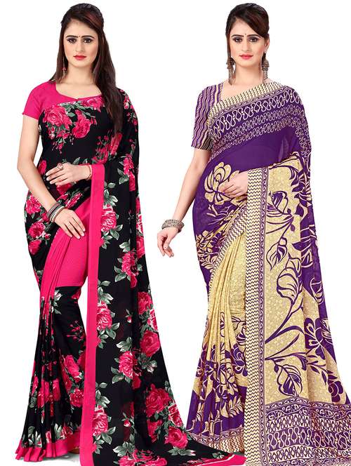 pack of 2 casual wear combo sarees with blouse - 21474507 -  Standard Image - 0