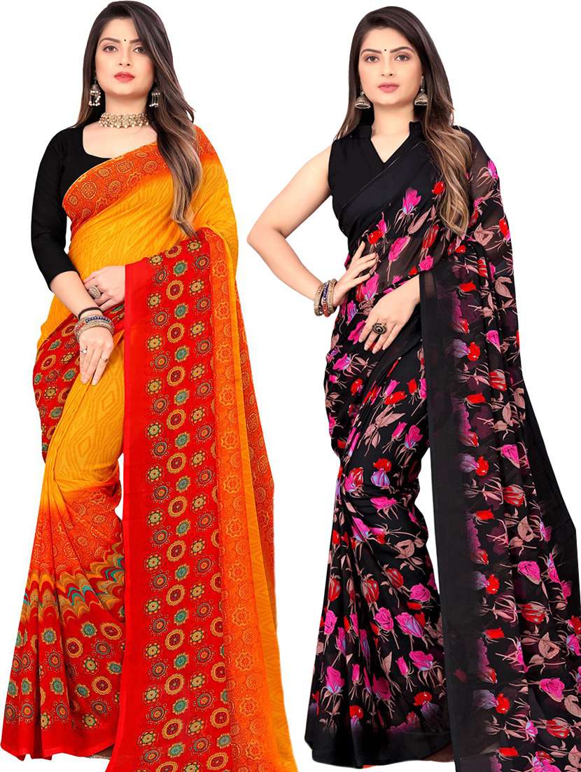 women pack of 2 casual wear combo sarees with blouse - 21474595 - Zoom Image - 0