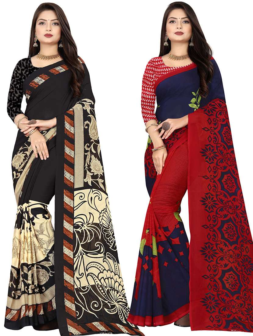 women pack of 2 casual wear sarees with blouse