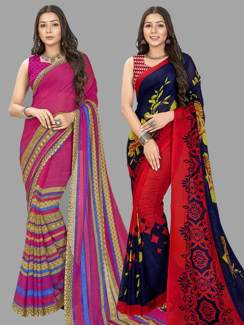 women pack of 2 casual wear combo sarees with blouse