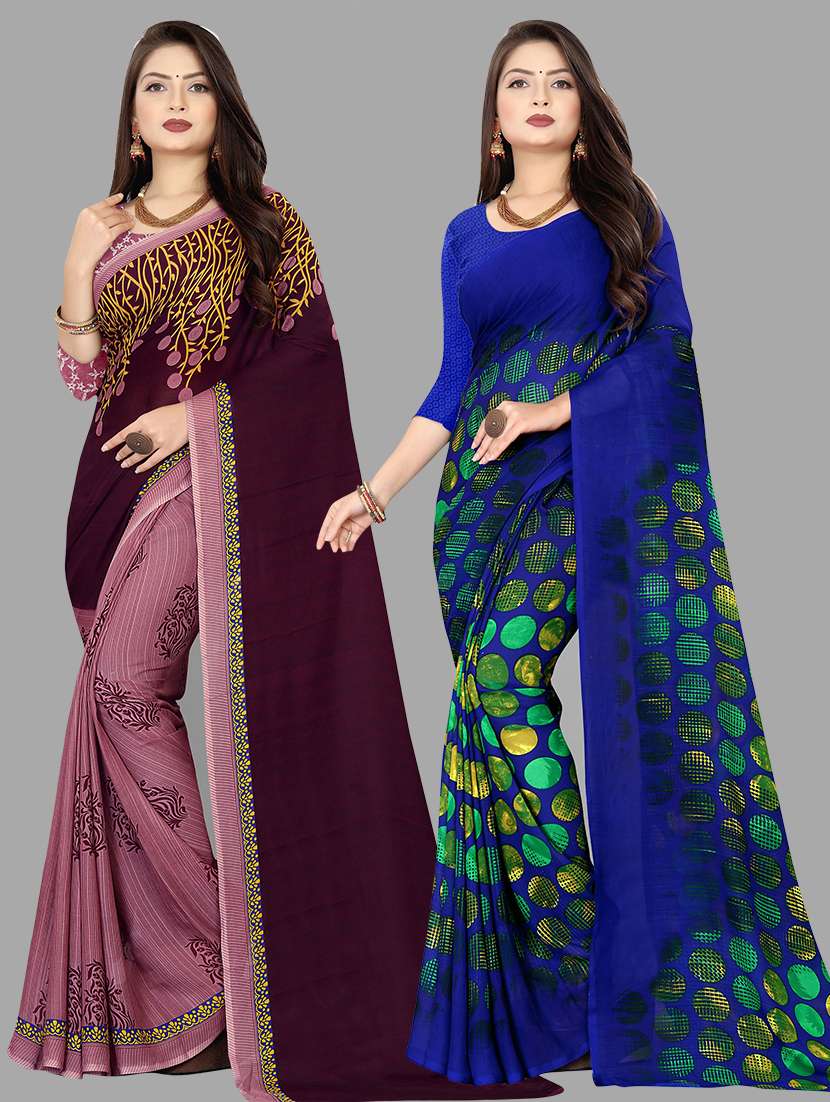 women pack of 2 casual wear combo sarees with blouse