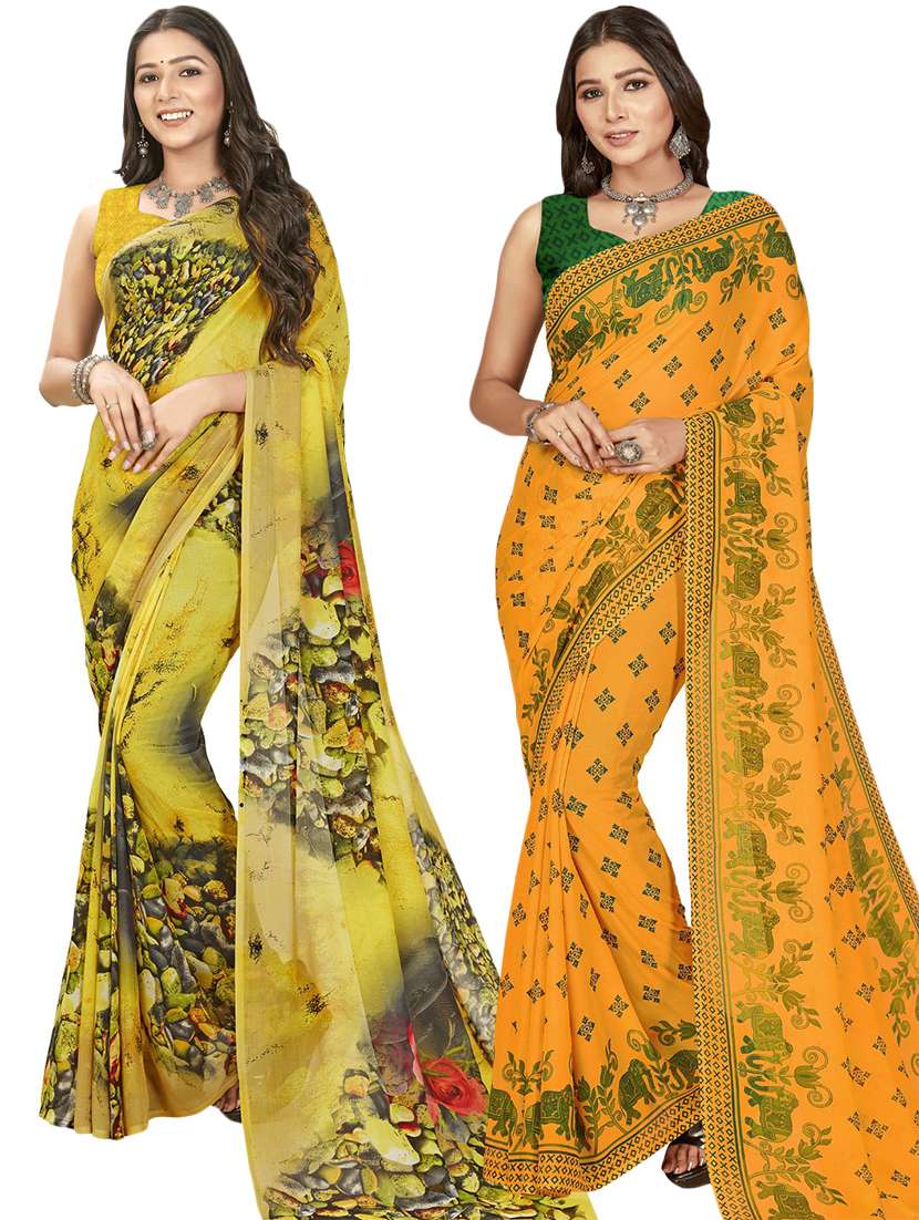 women pack of 2 casual wear combo sarees with blouse