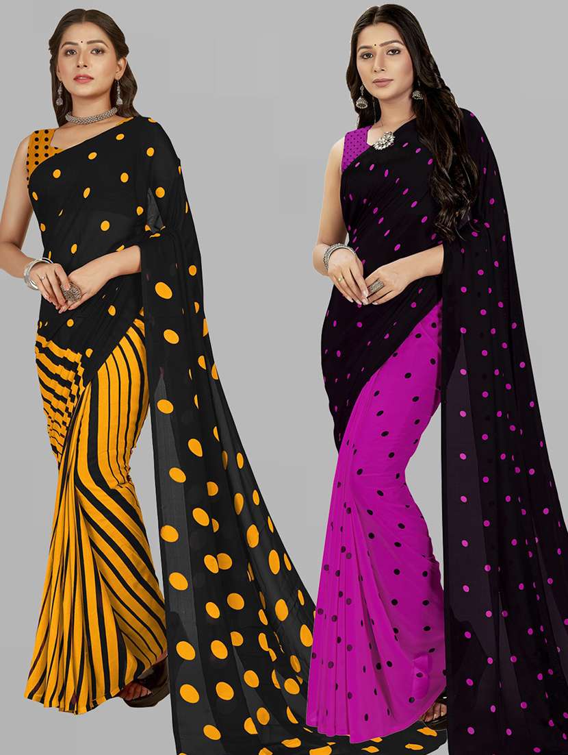 women pack of 2 printed casual wear saree with blouse